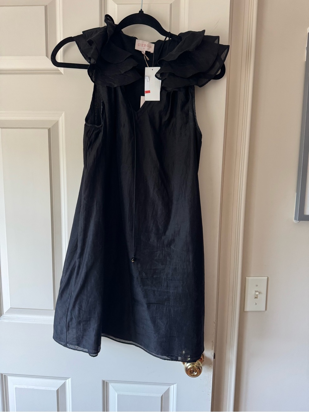Cecilie Bahnsen Black Ruffle Neck Mini Dress
